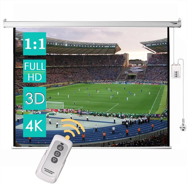 CCLIFE Elektrische Motor Beamer Leinwand mit Fernbedienung, 85 Zoll Projektionsleinwand, Weiß - Bild 1
