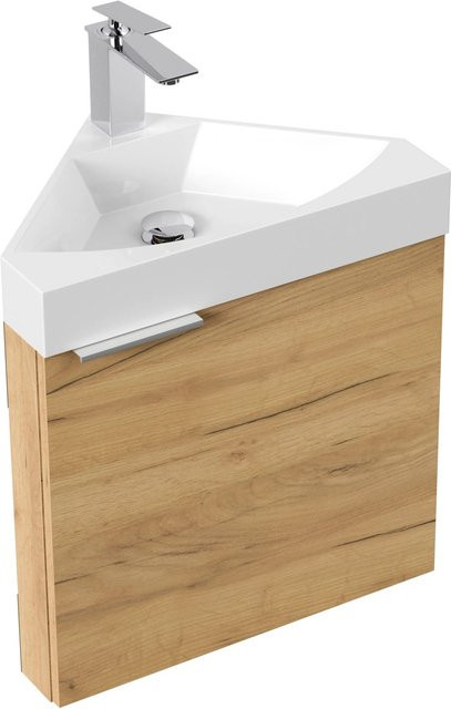 Posseik Eckbadmöbel Delta Slimline für Gäste-WC in Eiche Gold mit SoftClose-Funktion - Bild 1