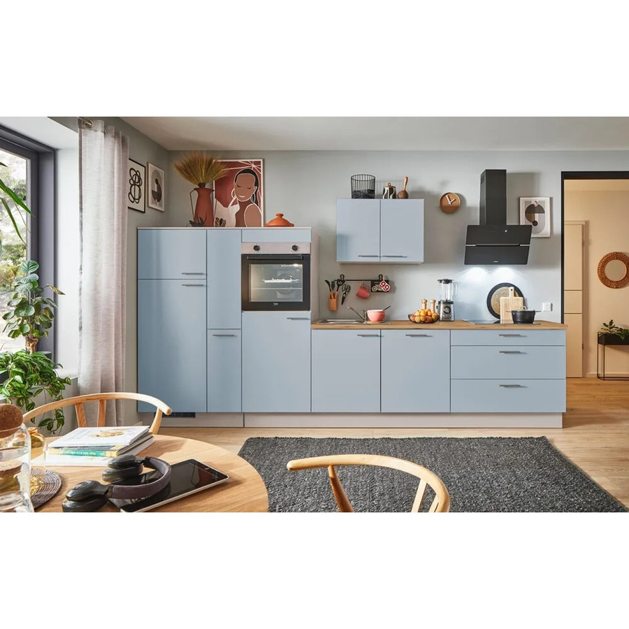 pino Küchenzeile Pastellblau mit 1 Geräteschrank und 1 Apothekerschrank, Breite: 350 cm, Höhe: 174 cm, Tiefe: 60 cm - Bild 2
