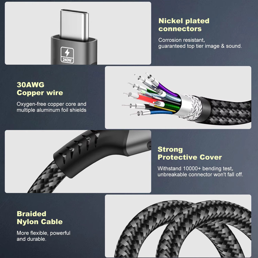 FDBOY USB4 Typ C Kabel 240W Schwarz mit 40Gbps und 8K@60Hz Unterstützung für Thunderbolt 3/4 sowie PD3.1 und QC4.0 Schnellladung - Bild 2