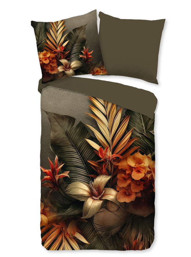 Good Morning Baumwoll-Bettwäsche Savory Blüten Blätter in Braun und Orange, Set aus Bettbezug und Kissenbezug, Reversible Bettwäsche mit Naturmotiv, B/H: 135 x 200 cm und 80 x 80 cm - Bild 1