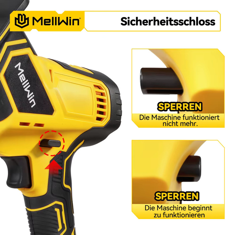 MELLWIN Bürstenlose elektrische Säbelsäge 3600W mit 12000SPM, kabelloses Multifunktions-Schneidewerkzeug für Metall und Holz, kompatibel mit Makita 18V LXT Akku, Gelb - Bild 5