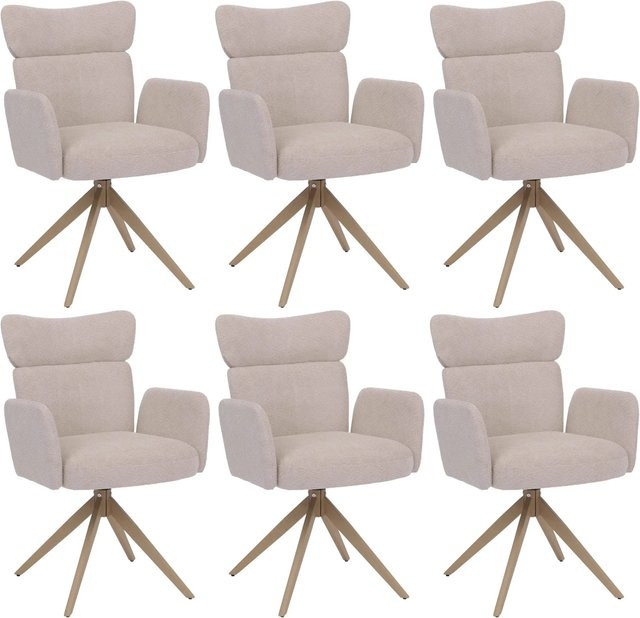 MCW 6er-Set Esszimmerstühle N11 Beige Bouclé mit Auto-Return Funktion und Holz-Optik Beinen - Bild 1