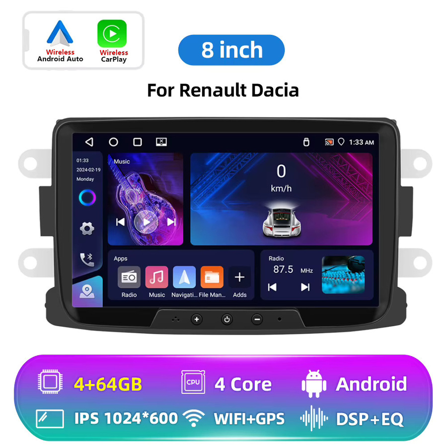 Podofo 2DIN Android Autoradio mit 4+64GB Speicher, Carplay, GPS und FM RDS Player in Schwarz für Renault Dacia Duster Sandero Logan Dokker - Bild 5