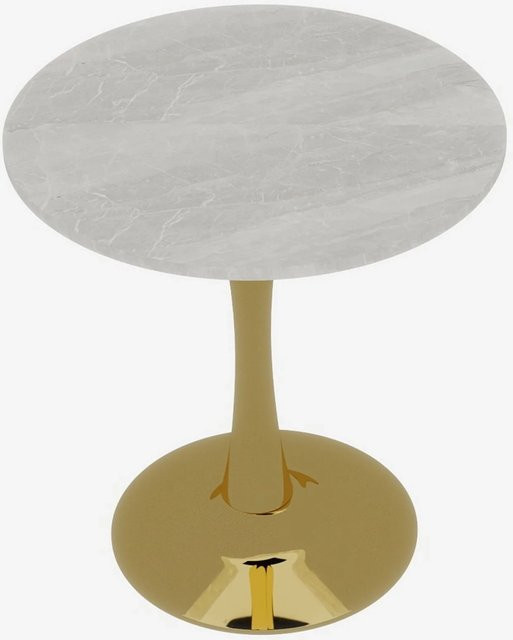 okwish Couchtisch mit Marmor Tischplatte in Weiß und Gold, modernes minimalistisches Design für Wohnzimmer, Esszimmer oder Lounge, B/T/H: 70 x 70 x 72 cm - Bild 1
