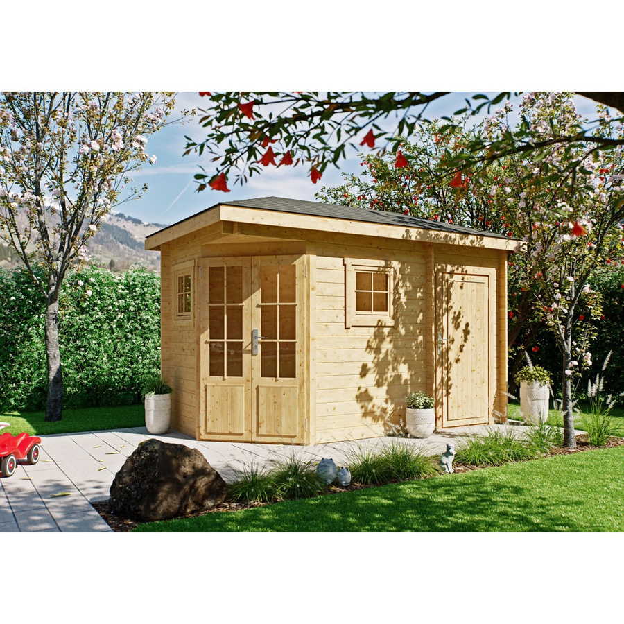 Fjordholz Gartenhaus Modell Evelyn 1D als 5-Eck aus imprägniertem Holz in Farblos/Braun mit Fenster und Schloss - Bild 2