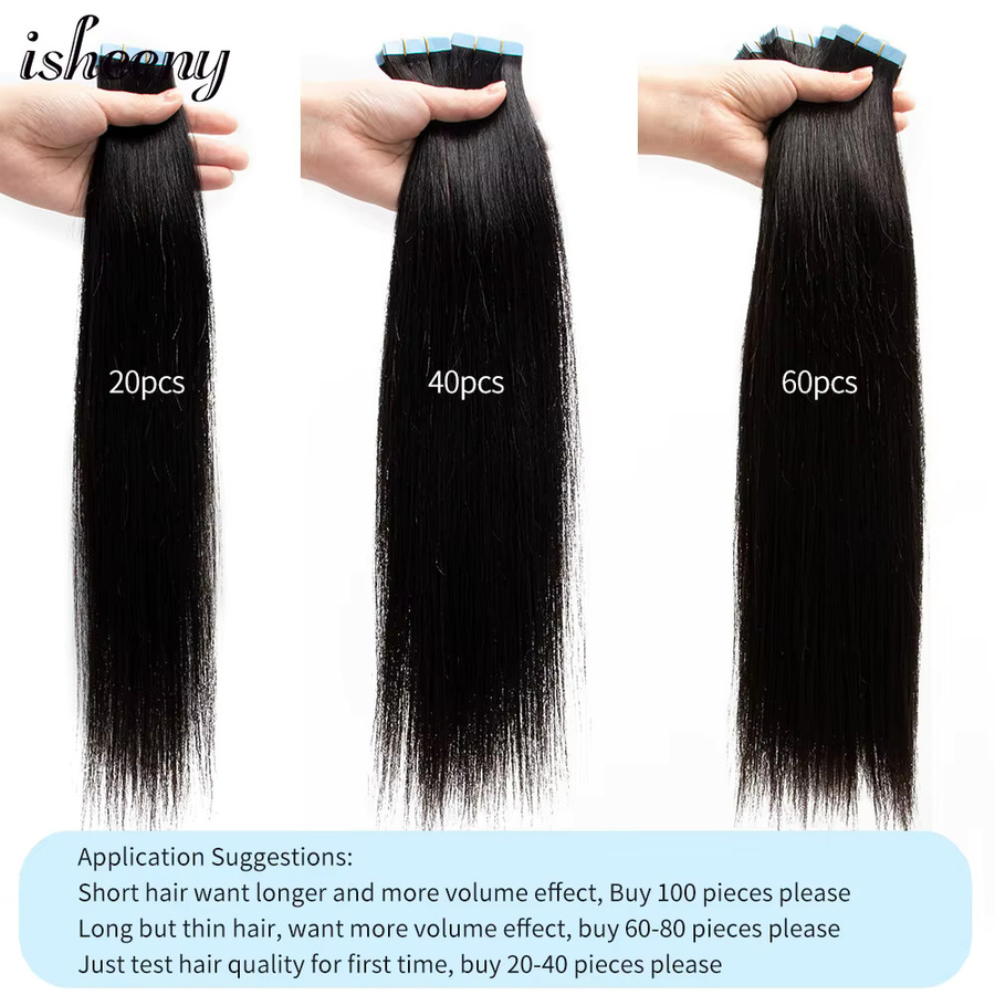 Isheeny Tape In Echthaarverlängerungen, Yaki Straight, 20 Stück - Bild 5