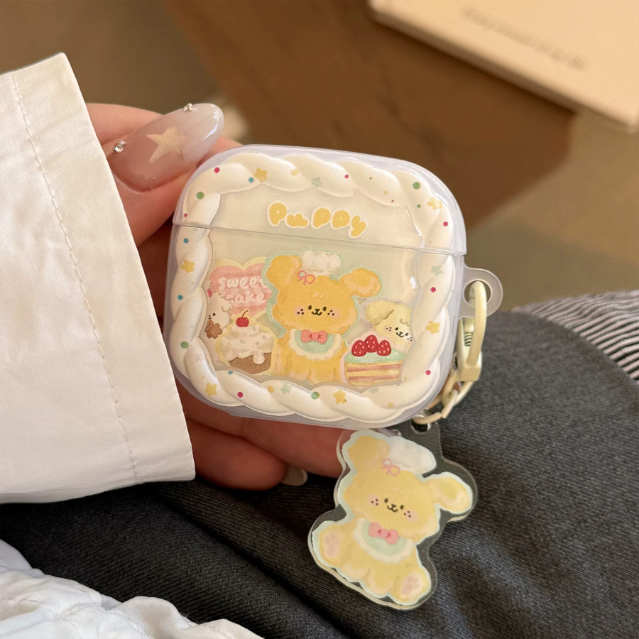Niedrige Cartoon Dessert Welpen Kopfhörerhülle für Apple AirPods Pro und AirPods 1 2 3 4 inklusive Anhänger - Bild 3