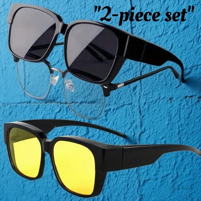 DIXSG Fitover-Sonnenbrille, quadratisch, Vollrand, schwarz - Bild 1