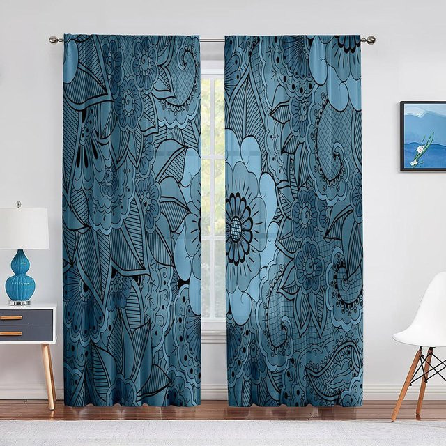 Transparentes Tüllvorhang Super Six mit Paisley-Blumenmuster in Lila, Breite: 100 cm, Höhe: 250 cm - Bild 1