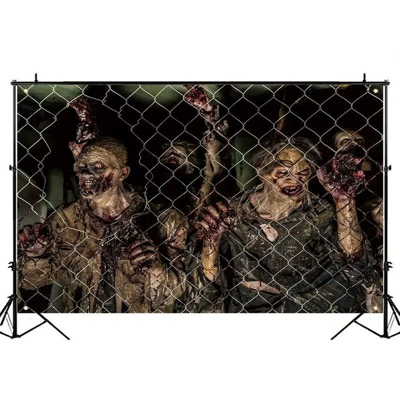 VIKAMA Halloween Zombie Horror Party Wandteppich als Hintergrundwand für Innen- und Außenbereich aus Polyestergewebe - Bild 2