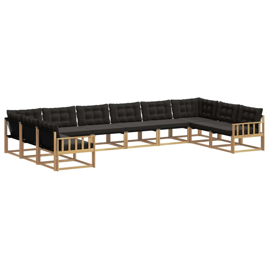 vidaXL Outdoor-Sofagarnitur in U-Form aus massivem Akazienholz mit Textilene und Kissen, 10-teilig, Weiß-Schwarz - Bild 2