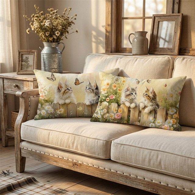 VIKAMA Oster Kissen-Set mit Tiermotiv und floralem Design, mehrfarbig, rechteckig - Bild 1