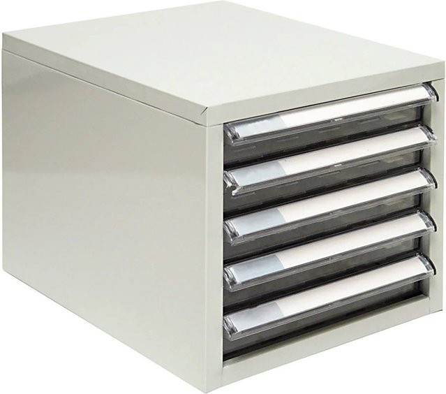 PROREGAL Schubladencontainer Kobra mit 5 Schubladen aus Metall in Lichtgrau, H x B x T: 15,5 x 27 x 34 cm - Bild 1