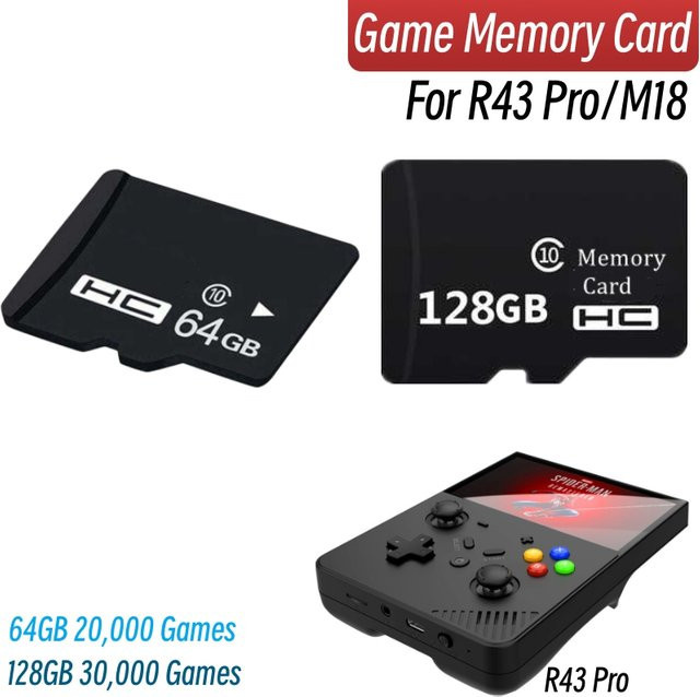 Haolonggcp MicroSD Speicherkarte für R43 Pro und M18 Spielkonsolen, Schwarz, 64 GB oder 128 GB mit 30000 Retro-Spielen - Bild 1