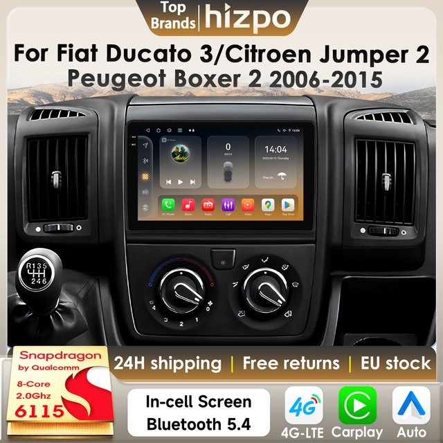 Hizpo Android 14 Autoradio mit 8-Kern Prozessor, GPS und 4G für Citroen Jumper 2, Peugeot Boxer 2 und Fiat Ducato 3 (2006-2015), Schwarz - Bild 1