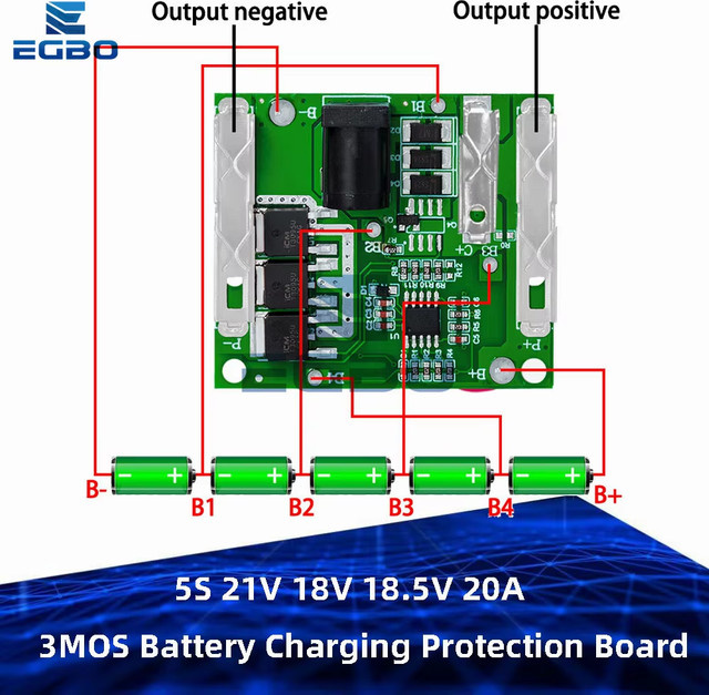 EGBO Lithium-Ionen Batterie-Ladeschutzmodul 3MOS 20A für 5S 21V 18V Elektrowerkzeuge - Bild 1