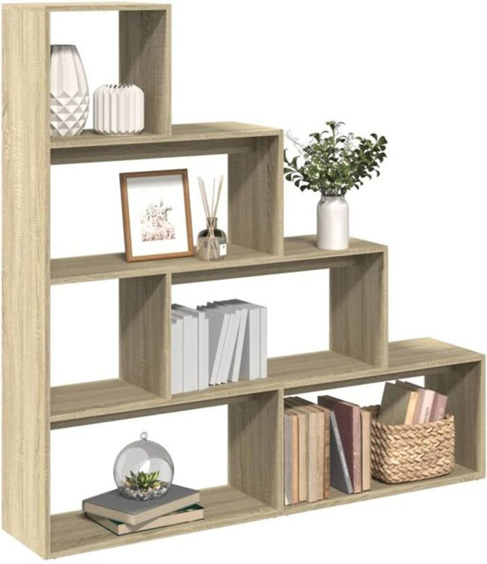 Vidaxl Raumteiler-Bücherregal mit 4 Stufen in Sonoma-Eiche Natur, B/H/T: 143,5 x 143,5 x 29 cm - Bild 1