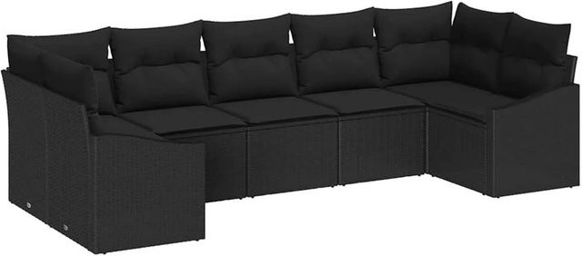 7-tlg. vidaXL Garten-Sofa-Set in Schwarz aus Poly-Rattan mit Polsterung und Stahlgestell - Bild 1