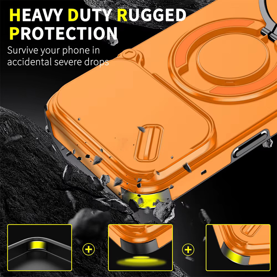 Stoßfeste magnetische iPhone Schutzhülle mit Ring-Ständer und Kamera-Flip-Schutz für Apple iPhone 17 Pro Max 16 15 14 13 12 11 Plus in Rot und Orange - Bild 3