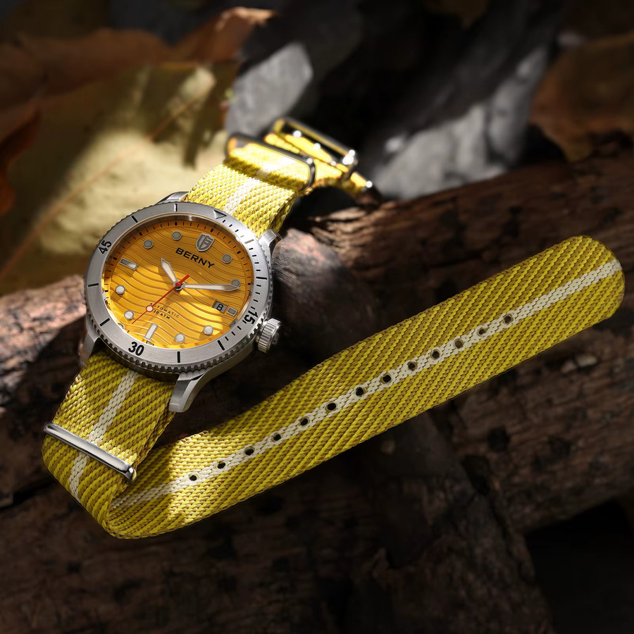 BERNY Taucheruhr, Automatik, Edelstahl, Saphirglas, Textil/NATO, Herren - Bild 5