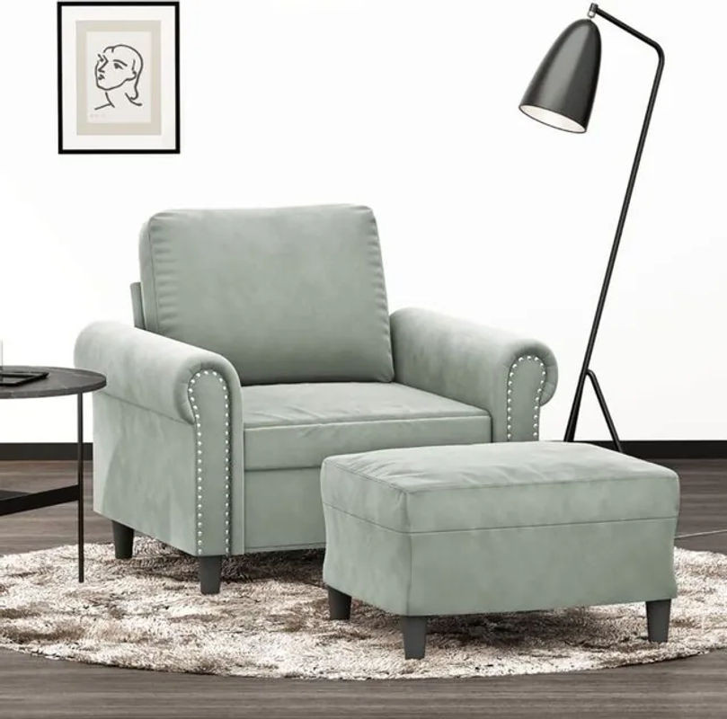 Modernes vidaxl Relaxsessel Set mit Hocker aus Samt in Grau mit Metallgestell - Bild 1