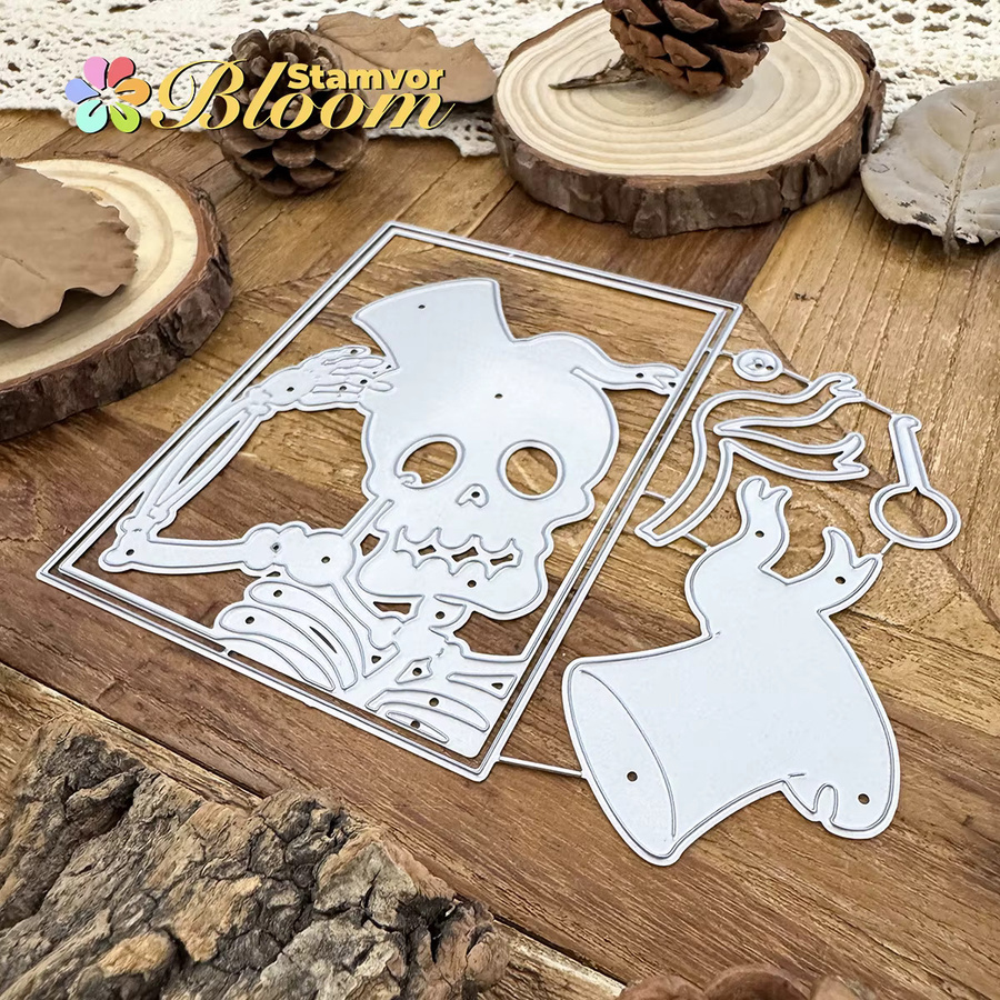 Metall Stanzform Halloween Schädel mit quadratischem Rahmen für Scrapbooking und Prägung in Silber - Bild 3