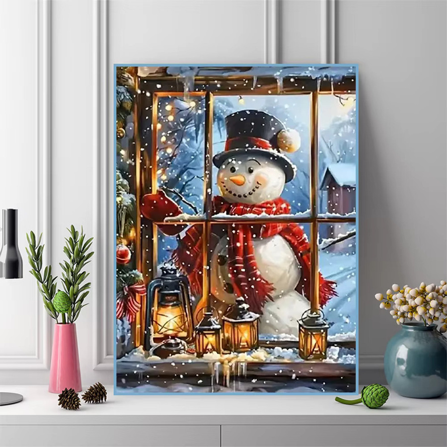 EverShine DIY Diamantmalerei Schneemann Winterlandschaft als Rundes Mosaik Set in Mehrfarbig - Bild 3