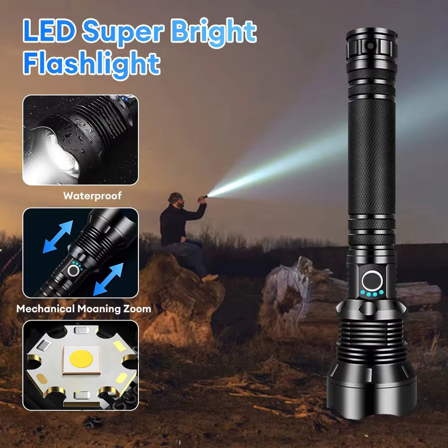 KENSUN Taktische LED-Taschenlampe in Schwarz mit USB-Ladefunktion und Zoom für Outdoor und Camping - Bild 5