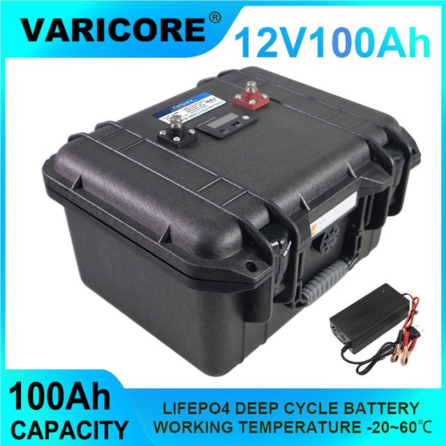 VariCore STX LiFePO4 Batterie 12,8V 100Ah mit 4s BMS, tragbare Kofferbatterie in Schwarz für Motorräder, Solarenergie, Windkraftanlagen, Golfcarts und Wohnmobile - Bild 1