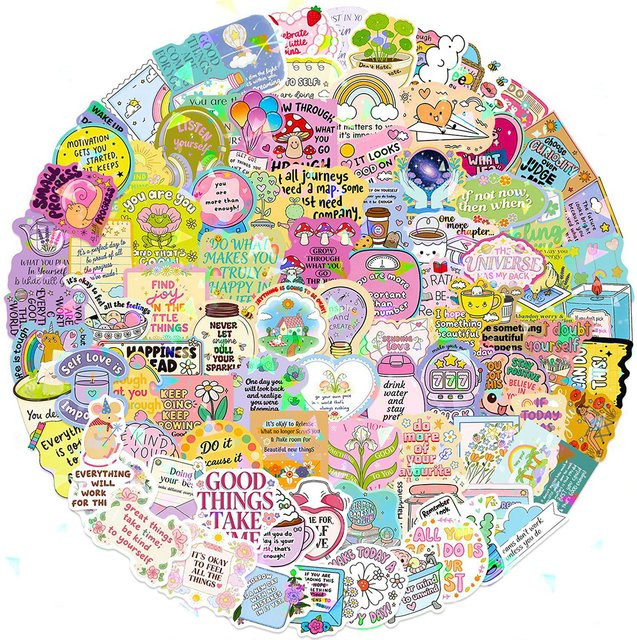 Rspctou Motivierende Cartoon-Aufkleber im Laser-Style, Wasserdichte Sticker-Sets für Handy, Laptop und Auto, Mehrfarbig - Bild 1