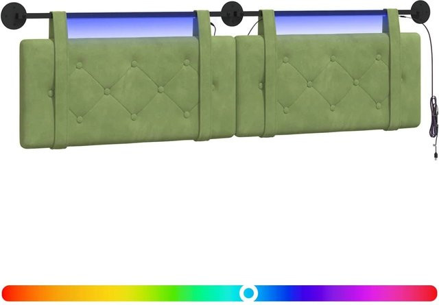 vidaXL Hängendes Kopfteil aus Samt mit LED-Beleuchtung in Hellgrün, B: 190 cm, H: 55 cm, T: 8,5 cm - Bild 1