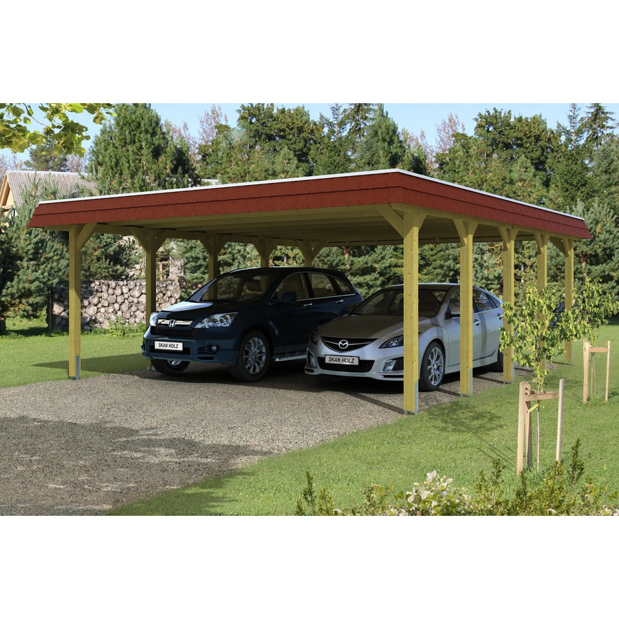 Skan Holz Carport Spreewald aus Nadelholz mit grüner Blende und EPDM-Dach inkl. Regenrinne und Regenfallrohr B: 585 cm, T: 741 cm, H: 250 cm - Bild 2