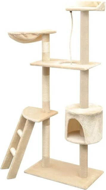 vidaXL Katzen-Kratzbaum aus Sisal und Plüsch in Beige mit Höhle, Hängematte und integriertem Spielzeug, Höhe: 150 cm, Breite: 40 cm, Tiefe: 40 cm - Bild 1
