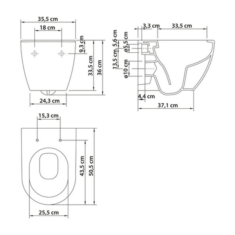 Schöner Wohnen Antus Hänge-WC spülrandlos aus Keramik in Mattschwarz, B/H/T: 35,5 x 36 x 50,5 cm - Bild 3