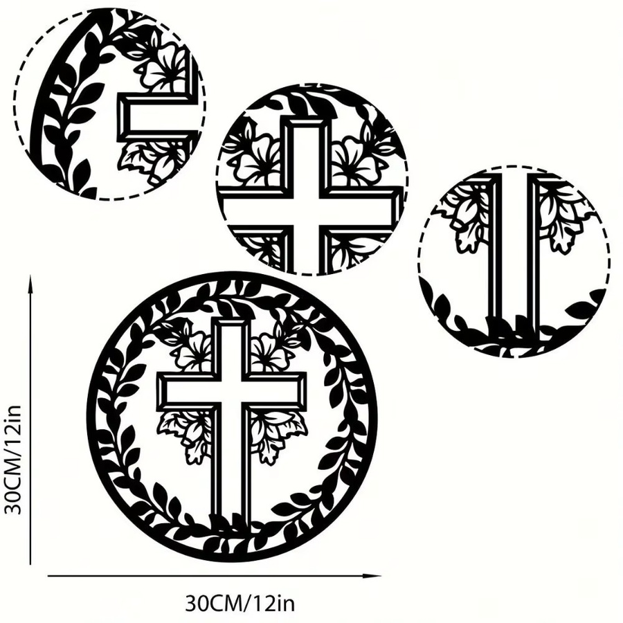 CIFBUY Metallkreuz Wandkunst aus Eisen in Schwarz mit floralem Design für Wohnzimmer und Kirche - Bild 2