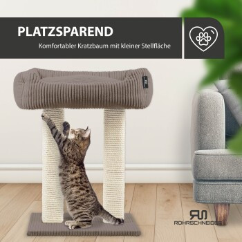 Rohrschneider moderner Kratzbaum aus Vollholz mit Katzenbett und Wendekissen in Beige - Bild 3