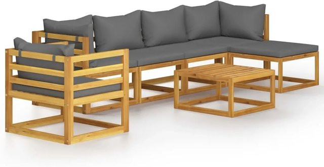 vidaXL 7-tlg. Garten-Lounge-Set in U-Form aus Akazienholz mit grauen Polsterauflagen - Bild 1
