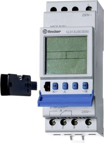 Finder 12.91.8.230.0090 Elektronische Zeitschaltuhr für Hutschiene mit Tagesprogramm, 230 V/AC, Weiß - Bild 1