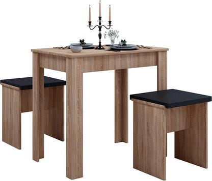 VCM Essgruppe Esal L aus Holz mit Tisch und Bänken in Braun, B/T/H: 80 x 50 x 75 cm - Bild 1