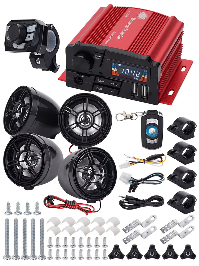 Dobeechi 4-Kanal Motorrad Bluetooth-Lautsprecher mit LCD-Bildschirm und Freisprechfunktion, 12V, 4x25W, wasserdicht und diebstahlsicher - Bild 7