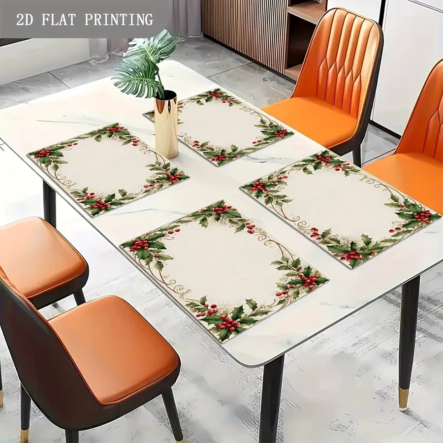 VIKAMA Weihnachts-Tischsets und Untersetzer aus Leinen in Mehrfarben mit floralem Design - Bild 3