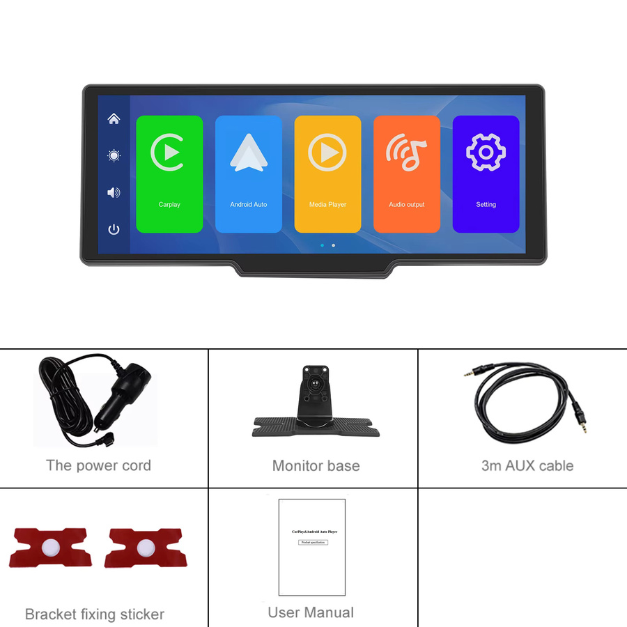 Podofo 10,26 Zoll Wireless CarPlay und Android Auto Tragbarer Smart Player mit Sprachsteuerung, Bluetooth und FM, Schwarz - Bild 5