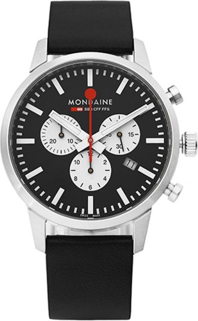 Mondaine Chronograph, Quarz, Edelstahl, 41 mm, Leder, Herren - Bild 2