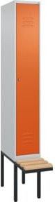 C+P Spind Classic PLUS Garderobenschrank mit Sitzbank, 1 Abteil, Zylinderschloss und 3 Garderobenhaken, Farbe: Lichtgrau/Reinorange/Schwarzgrau/orange, B/T/H: 212,0 x 30,0 x 81,5 cm - Bild 1
