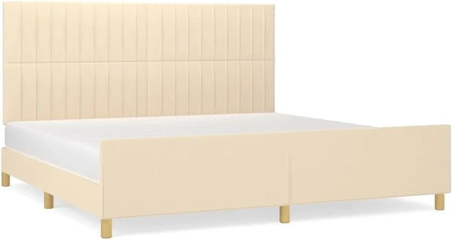 vidaXL Bettgestell mit Kopfteil in Beige aus Stoff und Holz B/T/H: 200 x 200 x 128 cm - Bild 1