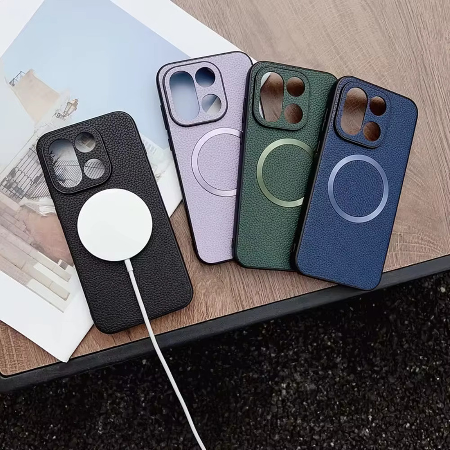 Luxus Business Magnetische Handyhülle aus Lychee-Leder für OnePlus 15 mit MagSafe und stoßfestem TPU-Rahmen in Schwarz - Bild 2
