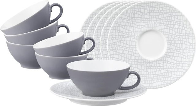 Seltmann Weiden Teetassen mit Untertassen Life Fashion aus Porzellan, Grau, 6er Set, 140 ml - Bild 1