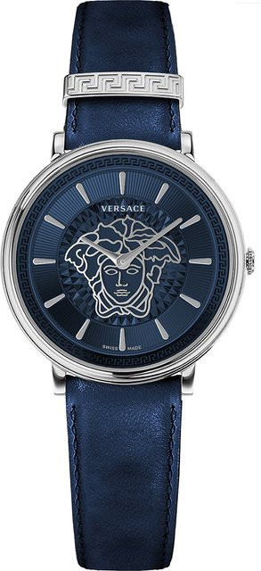 Versace Armbanduhr, Quarz, Edelstahl, 38 mm, Blau, Leder, Damen - Bild 1