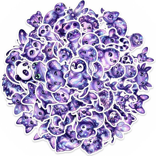 Charile Sternenhimmel-Tier-Aufkleber, Cartoon-Lila, 10-teiliges Set - Bild 1